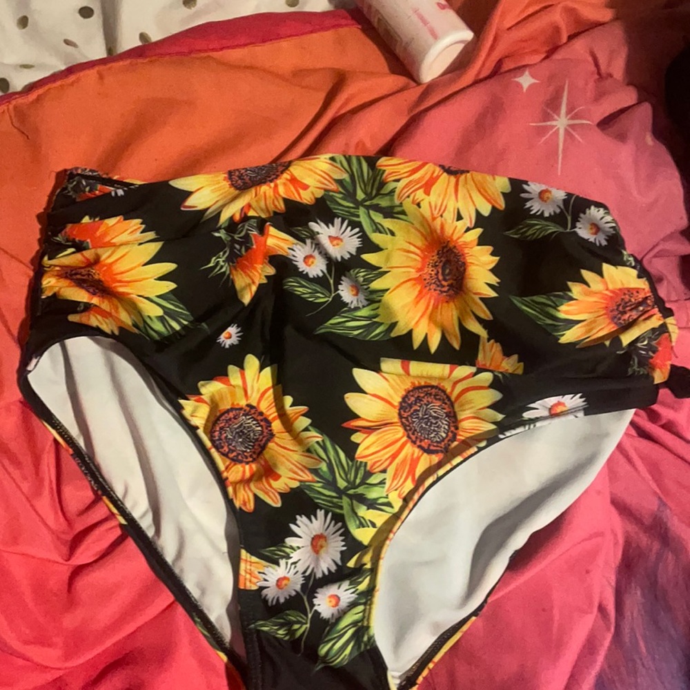 Bathing suit bottom with sunflowers on it